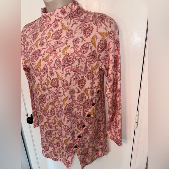 Chic Pink and Yellow Paisley Tunic with High Neck LagenLook Sz L #1747 - Picture 5 of 10